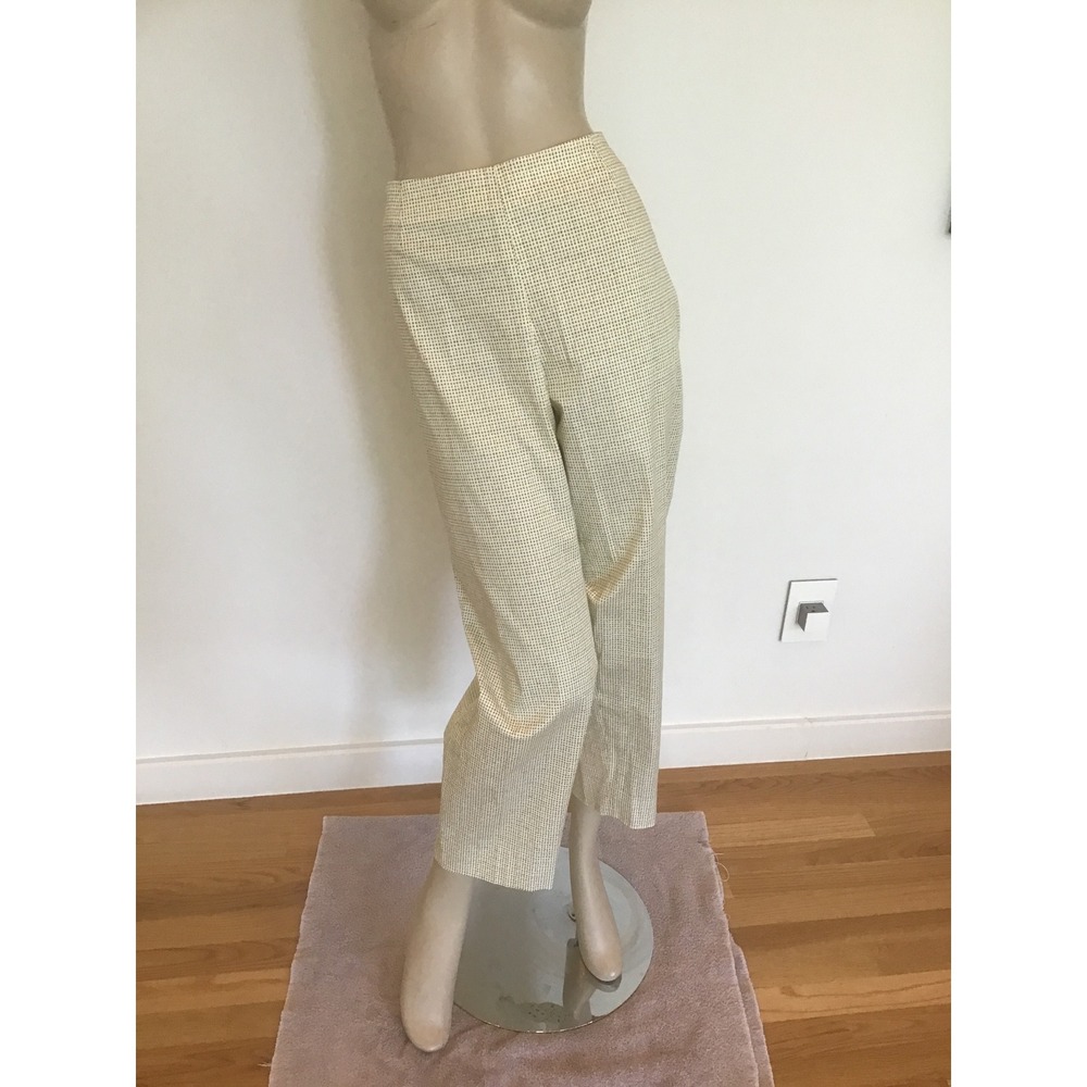 Piazza Sempione Audrey Yellow White Micro Grid Ankle Pants Cotton Italy 54 18 1X